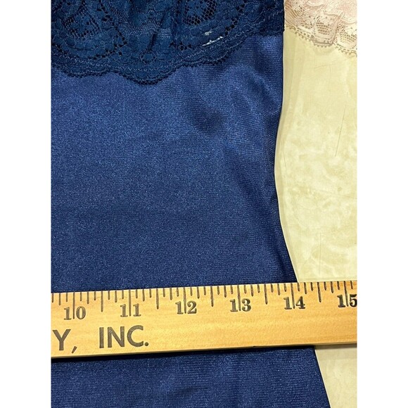 HOLLYWOOD VASSARETTE Vintage Slip Dress 36 Blue Lace Nylon Tricot Coquette - Picture 13 of 15